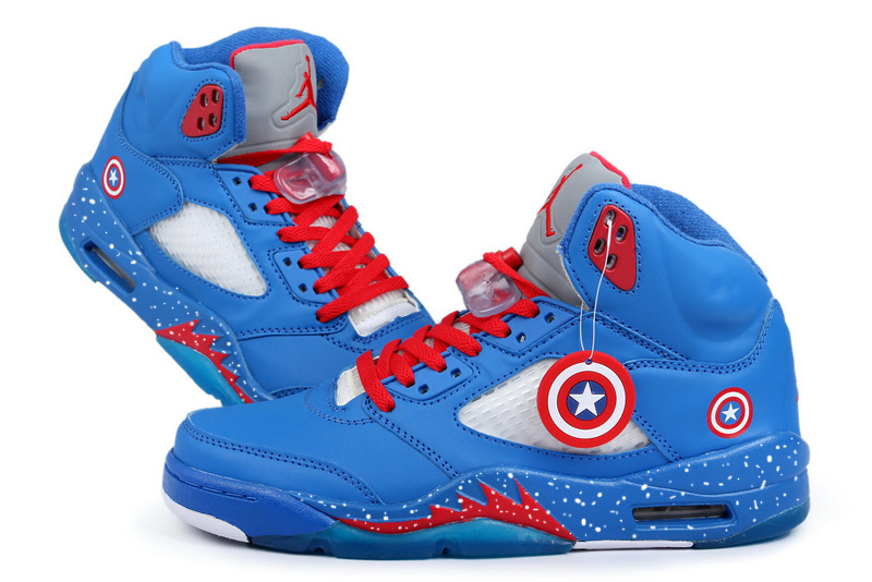 New Arrival Jordan 5 Captain America Edition Blue White Red Shoes